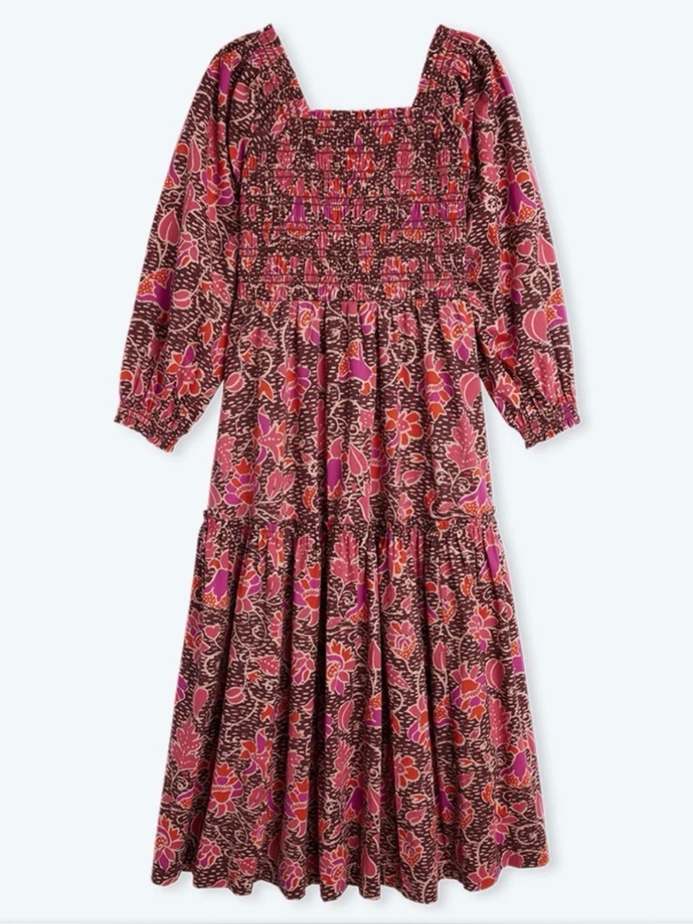 Summersalt “The Countryside Poplin Smocked Midi Dress” Vineyard Blooms- Pinot SZ